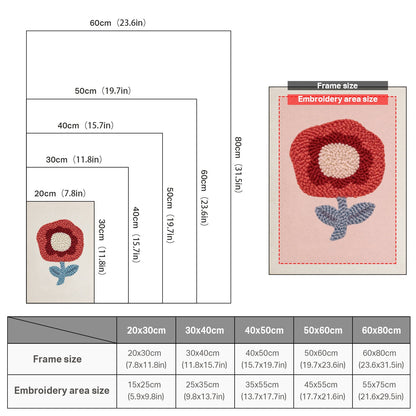 Red Flower with Blue Leaves - Punch Needle