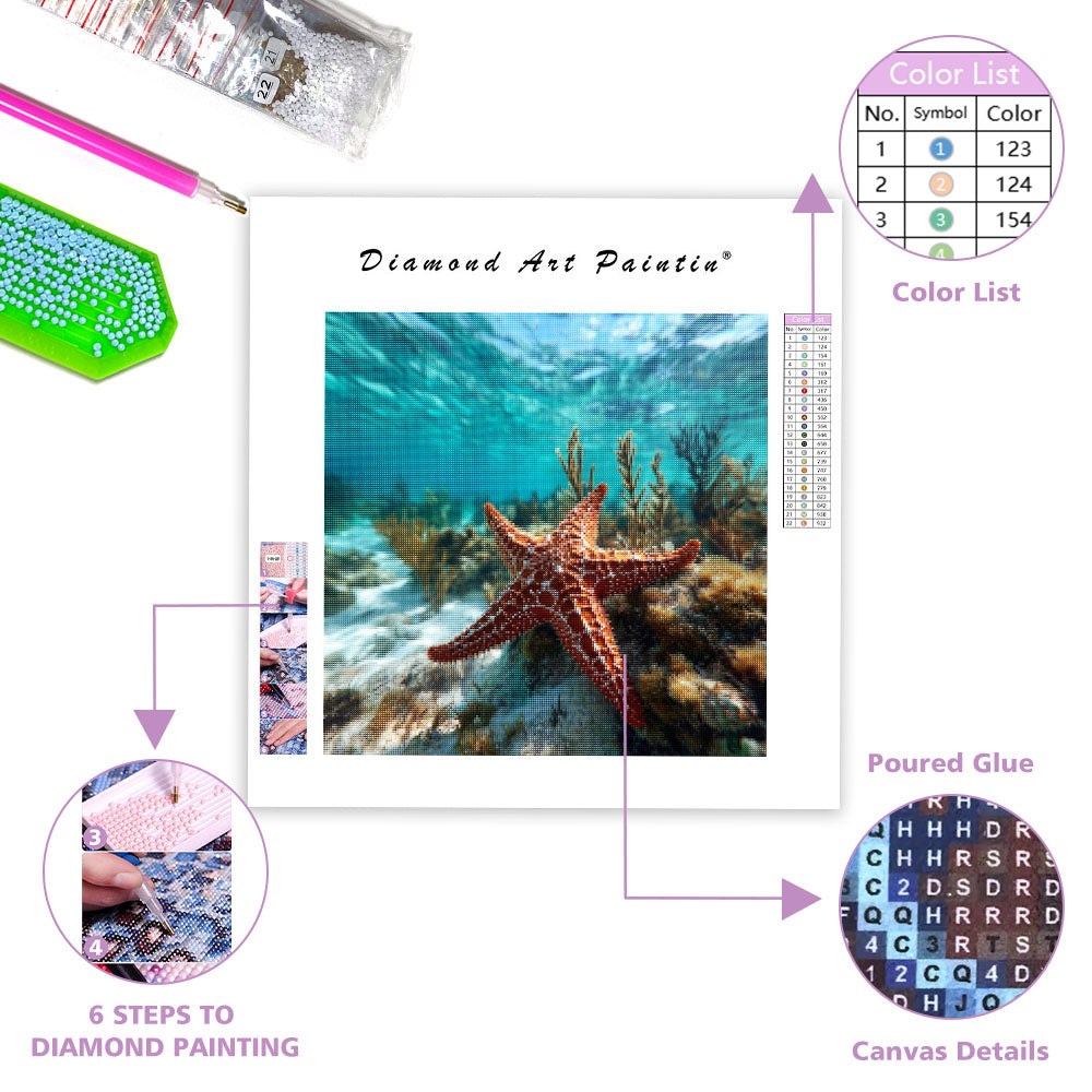 Orange Starfish on Reef - Diamond Painting