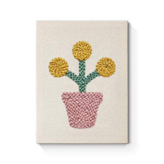 Pink Flowers in Pot - Punch Needle