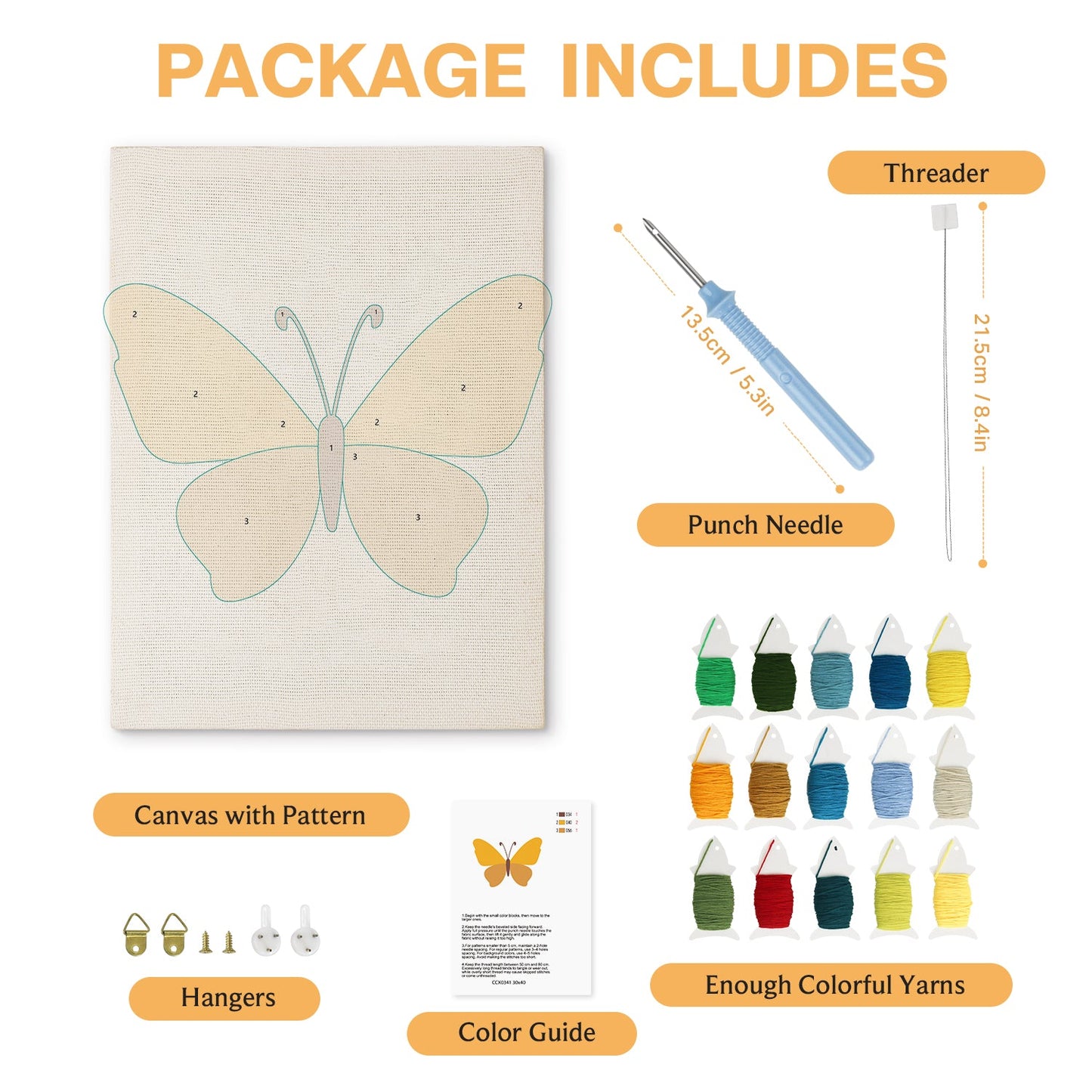 Yellow and Brown Butterfly - Punch Needle