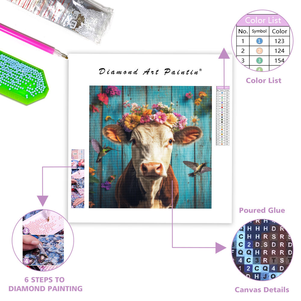 Floral Cow - Diamond Painting