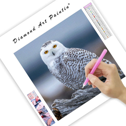 Snowy Owl on Log - Diamond Painting