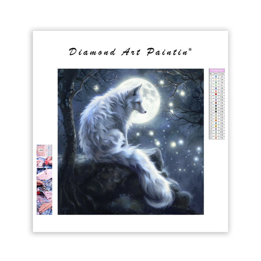 Spirit Fox Watching Moon - Diamond Painting