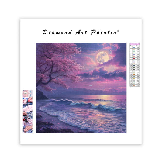 Sakura Moonlight Seaside - Diamond Painting