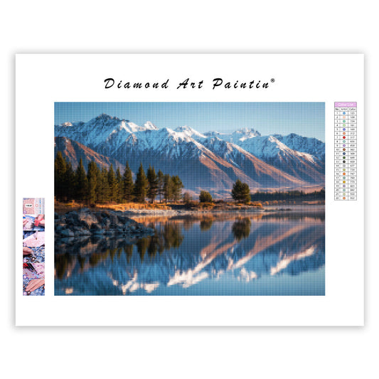 New Zealand Lake with Snowy Peaks - Diamond Painting