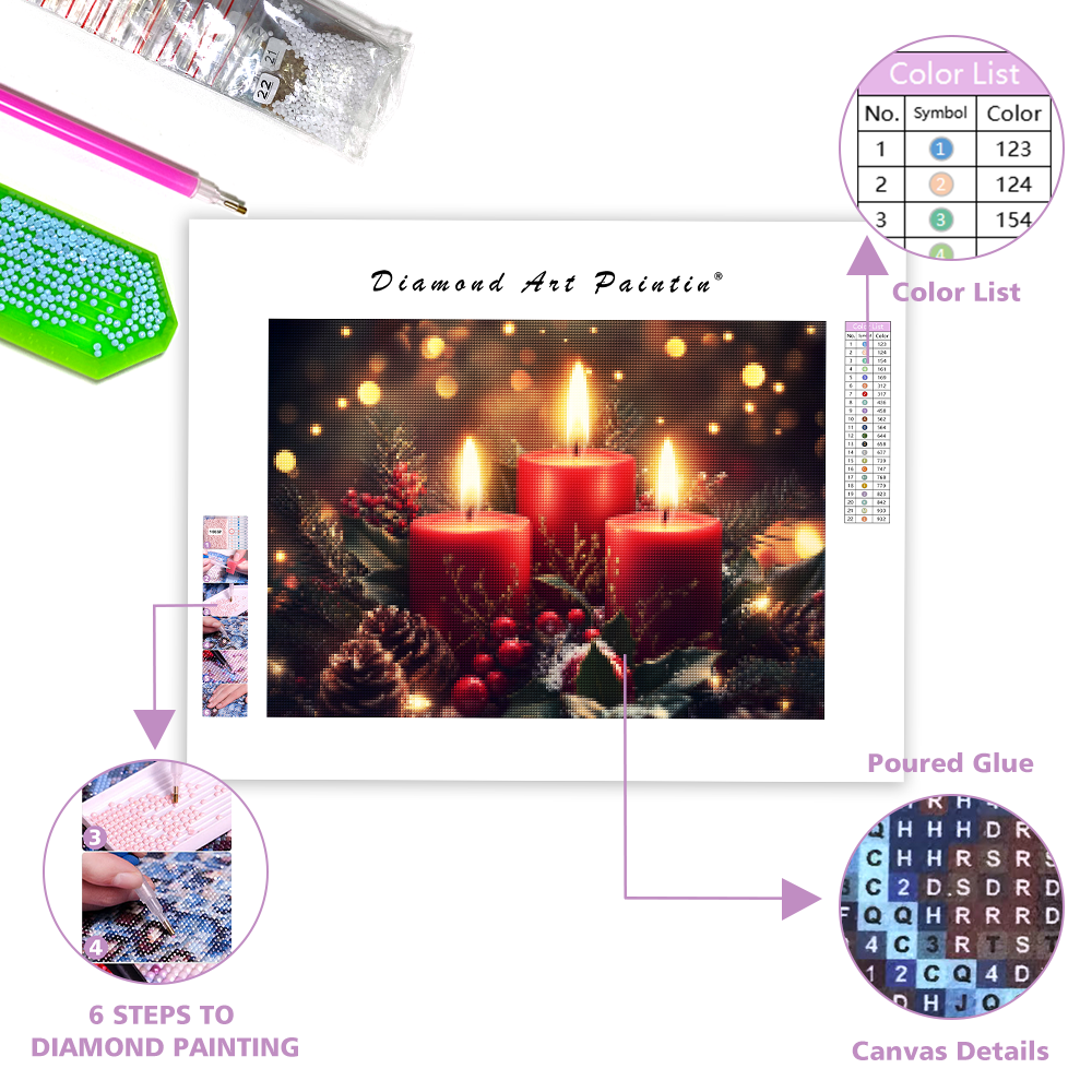 Set of Three Red Christmas Candles – Diamond Painting