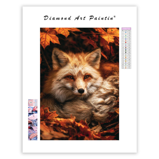 Red Fox in Autumn Leaves - Diamond Painting