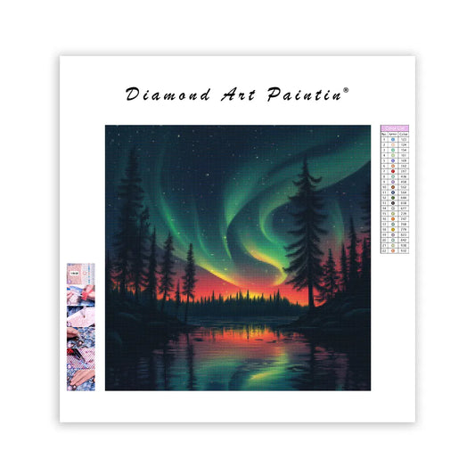 Northern Lights with Pine Trees - Diamond Painting
