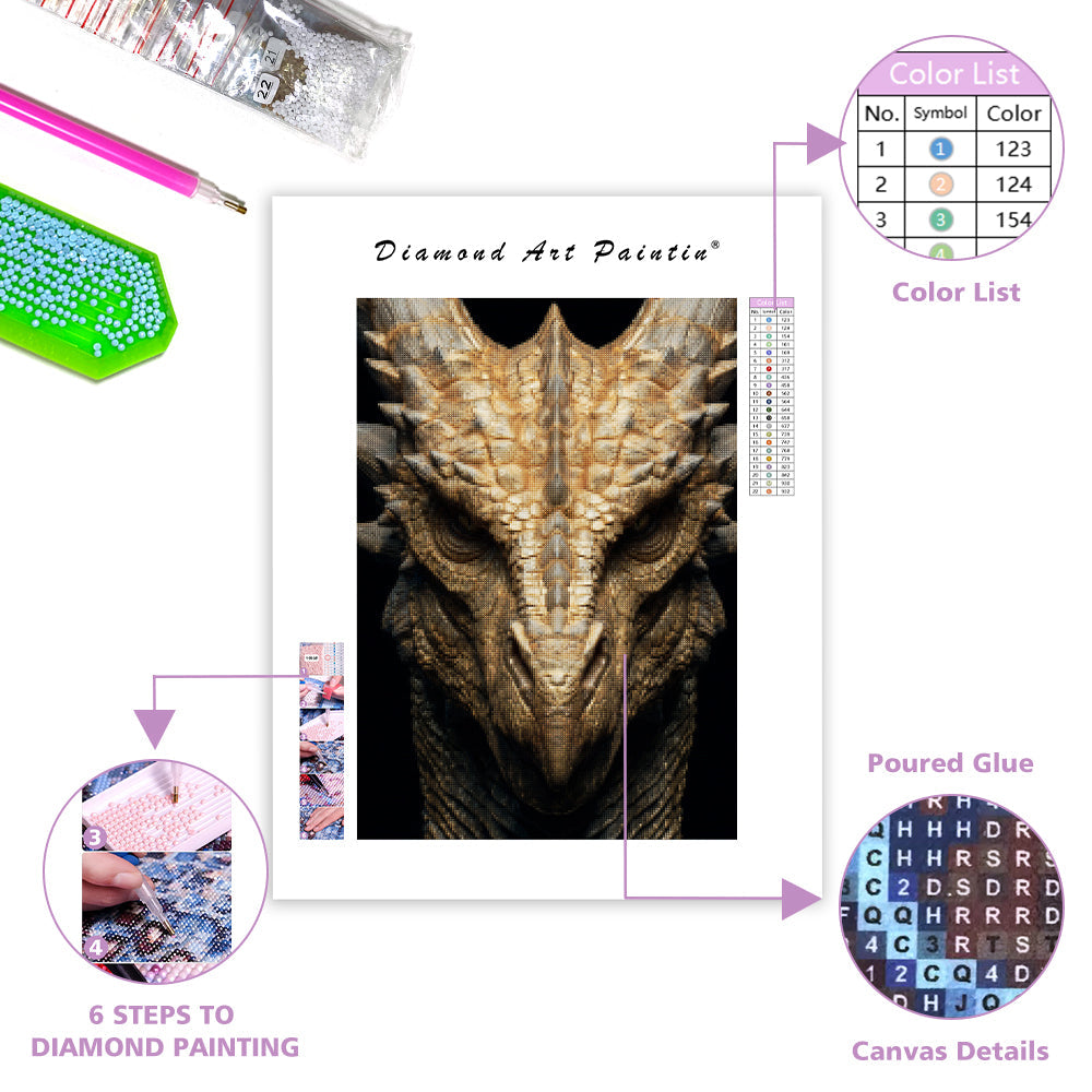Golden Dragon Head - Diamond Painting