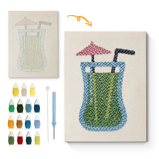 Green Drink with Umbrella - Punch Needle
