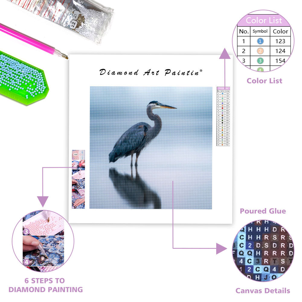 Great Blue Heron Reflection - Diamond Painting