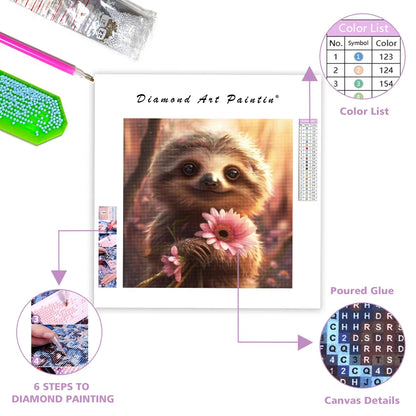 Happy Sloth with Flowers – Diamond Painting