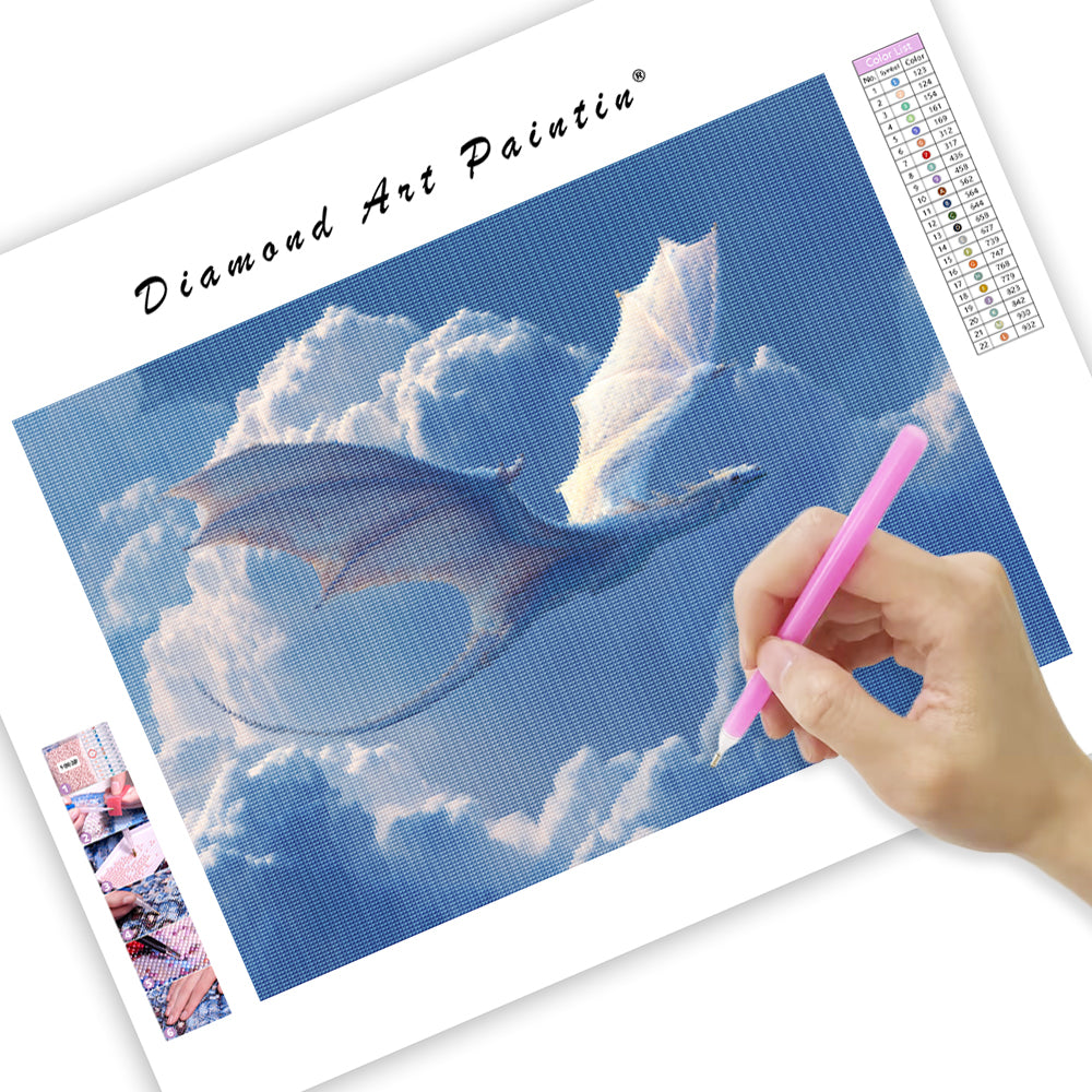 Silver Dragon in Clouds - Diamond Painting
