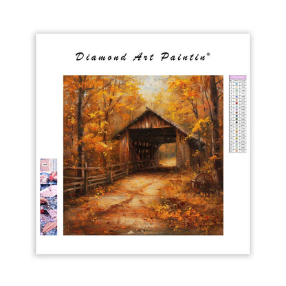 Autumn Covered Bridge - Diamond Painting
