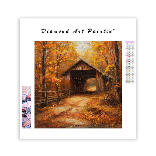 Autumn Covered Bridge - Diamond Painting