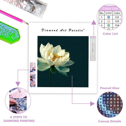 White Lotus on Green Background - Diamond Painting