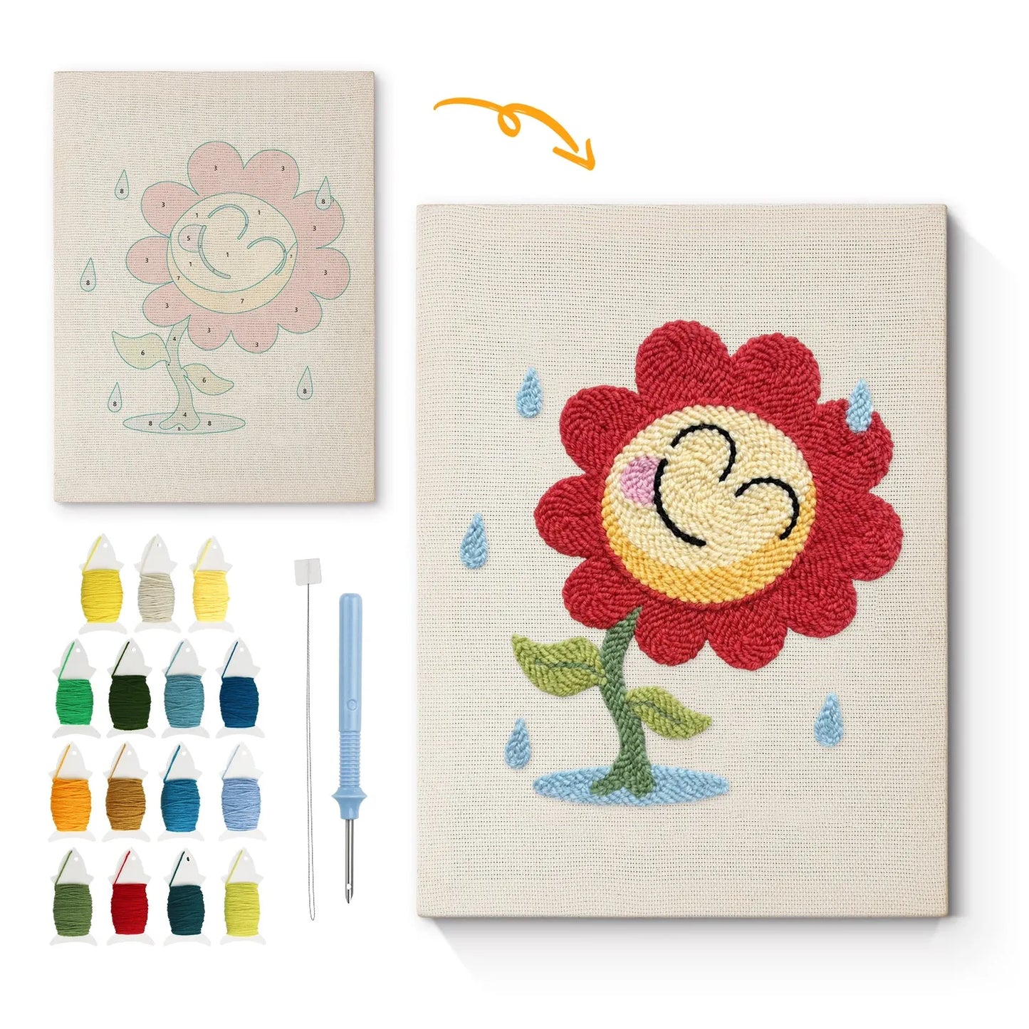 Smiling Sunflower with Rain - Punch Needle