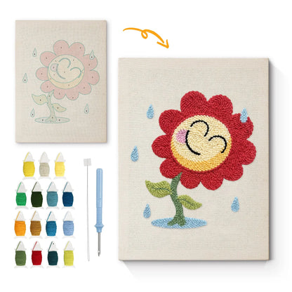 Smiling Sunflower with Rain - Punch Needle