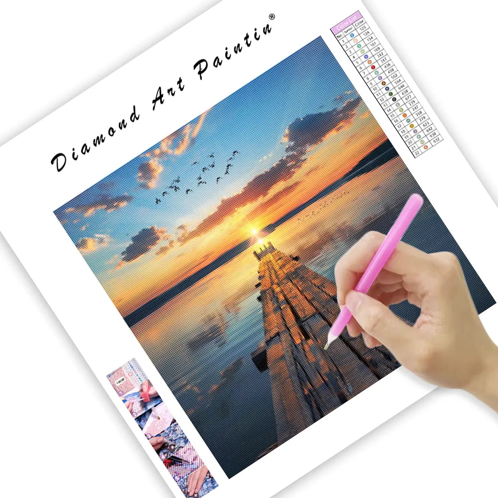 Sunset Lake Pier - Diamond Painting