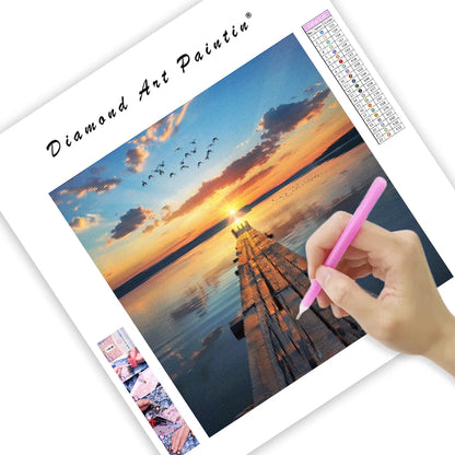 Sunset Lake Pier - Diamond Painting