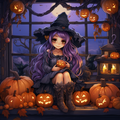Witch Girl with Purple Hair - Diamond Painting