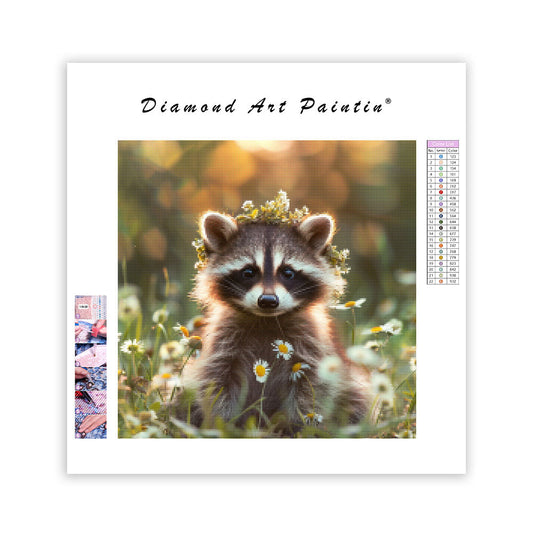 Flower Raccoon - Diamond Painting