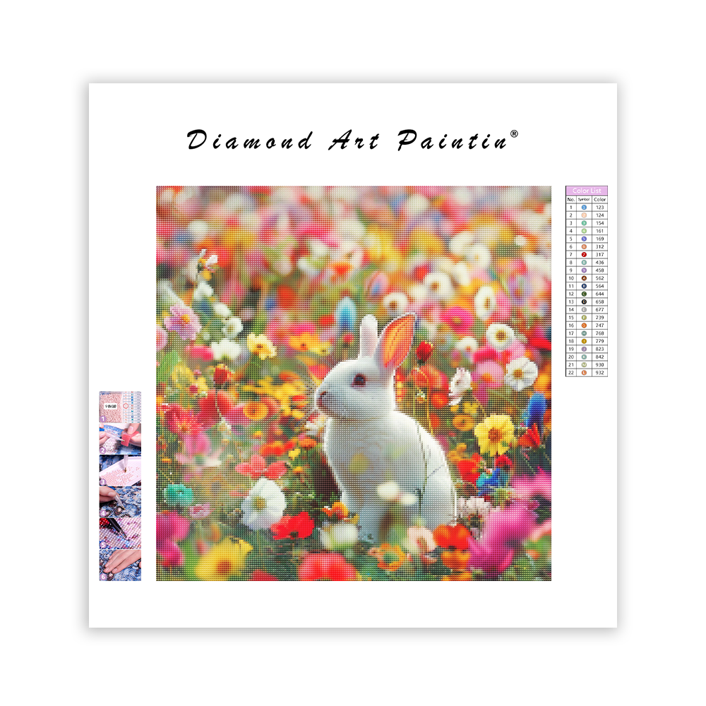 Bunny with Flowers - Diamond Painting