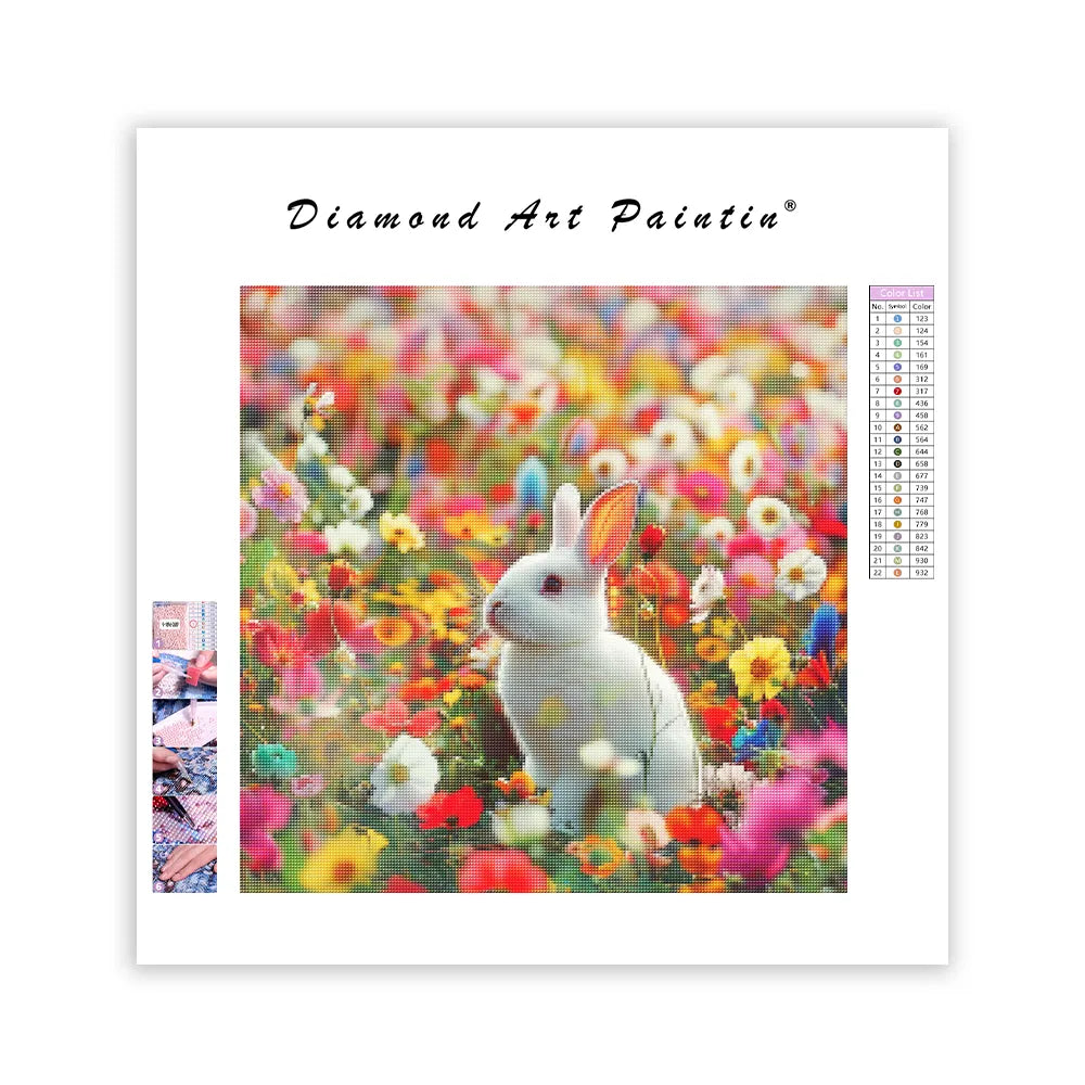 Bunny with Flowers - Diamond Painting