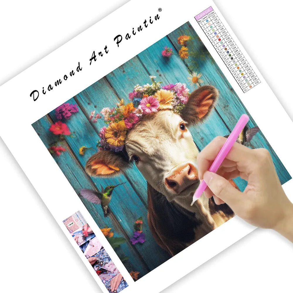 Floral Cow - Diamond Painting