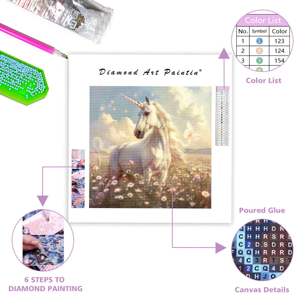 Unicorn in the Flower Patch - Diamond Painting