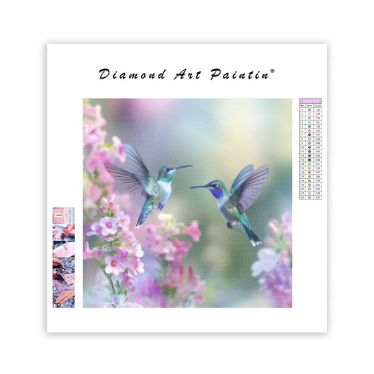 Flying Hummingbirds with Blossoms - Diamond Painting