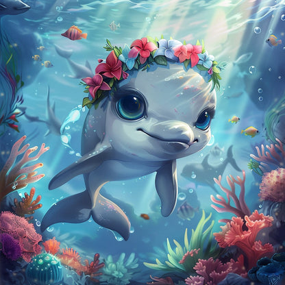 Coral Wreath Dolphin - Diamond Painting