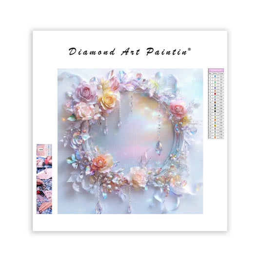 Pastel Roses and Iridescent Frame - Diamond Painting