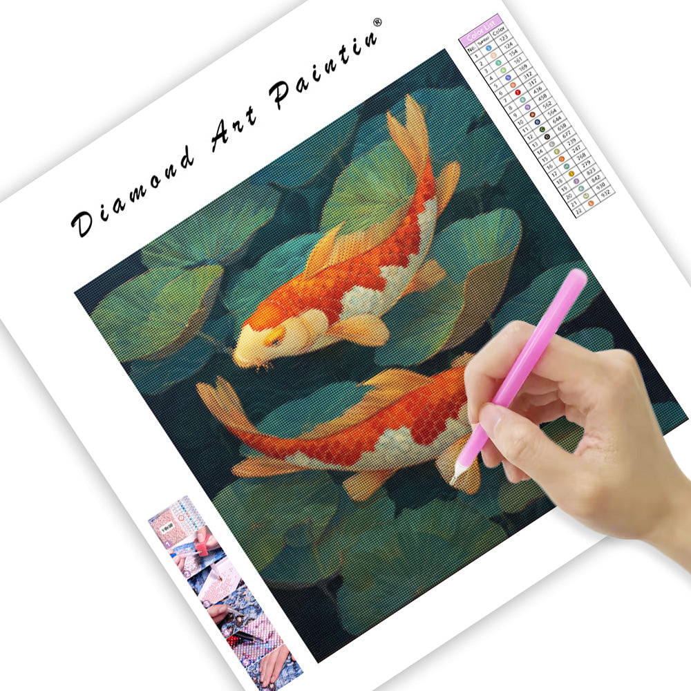 Koi in Lily Pond Art - Diamond Painting