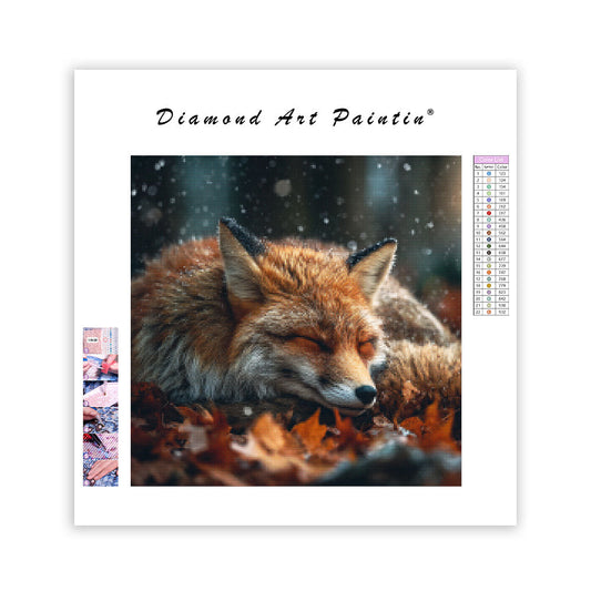 Sleeping Fox in Autumn Leaves - Diamond Painting