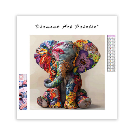 Floral Baby Elephant - Diamond Painting