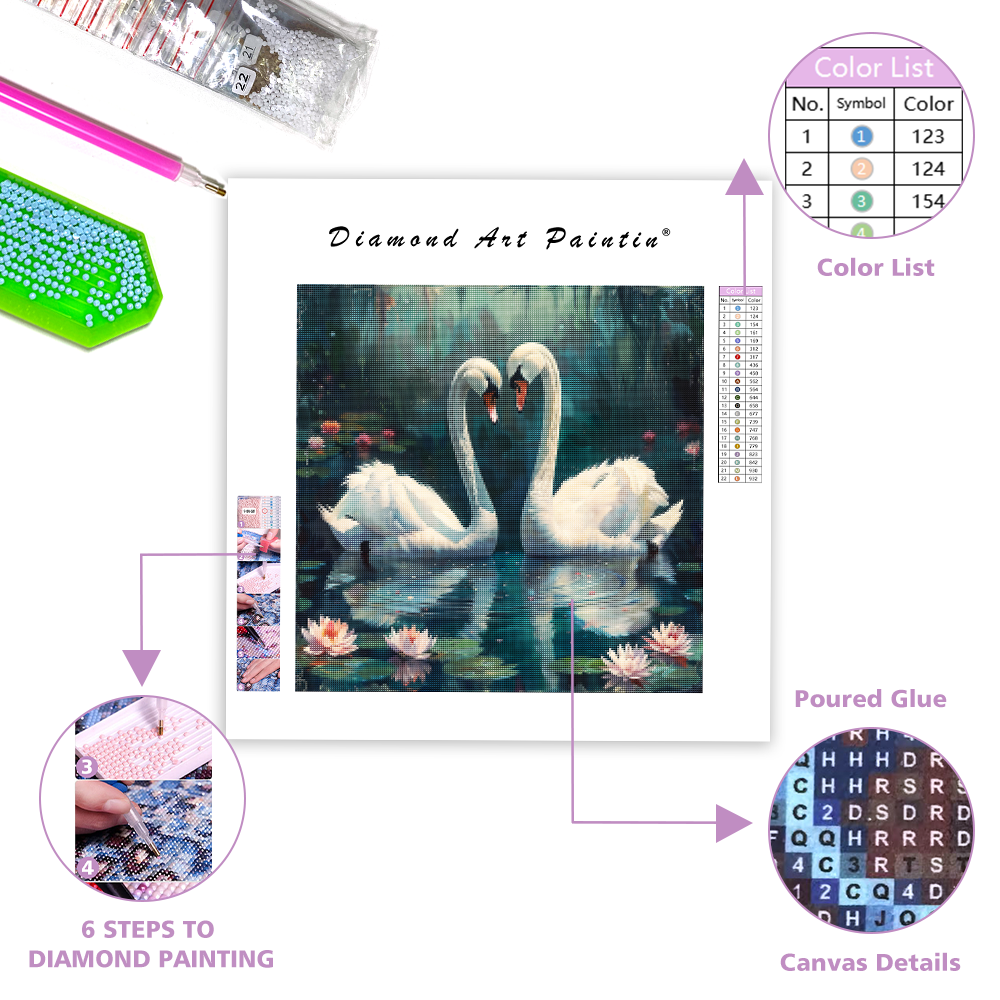 Swan Love in Bloom - Diamond Painting