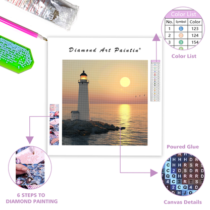 Lighthouse Sunset View - Diamond Painting