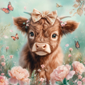 Adorable Highland Calf with Flowers - Diamond Painting