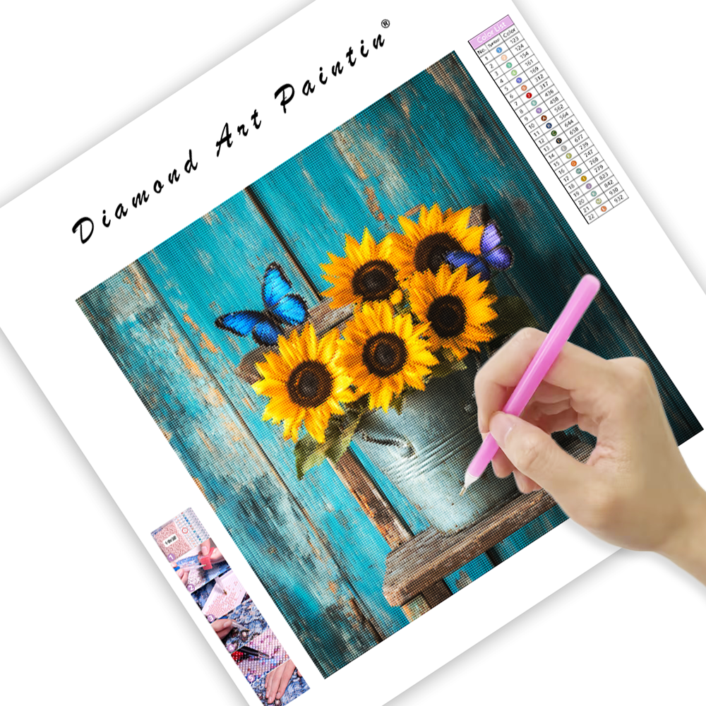 Sunflowers on a Wooden Chair - Diamond Painting
