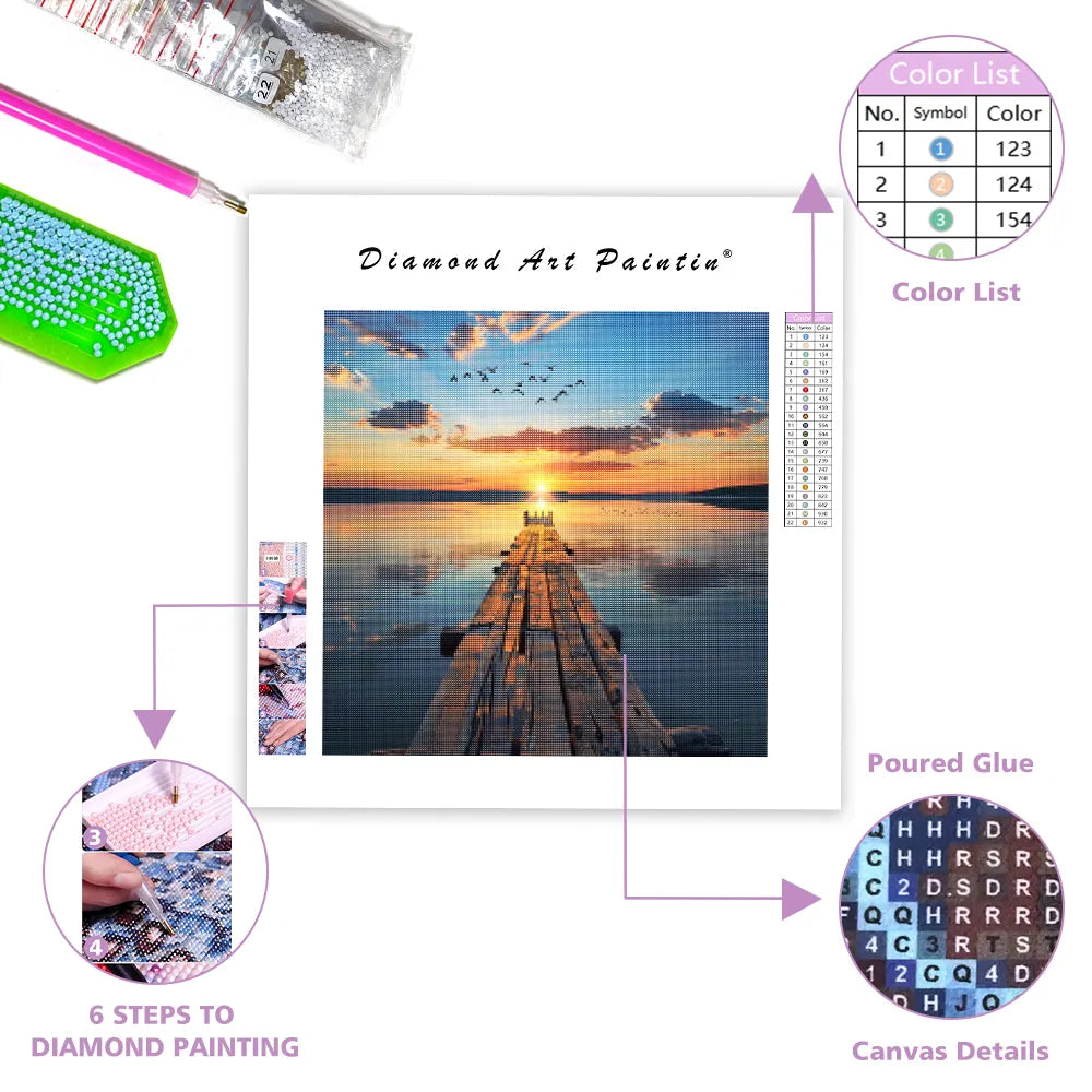 Sunset Lake Pier - Diamond Painting