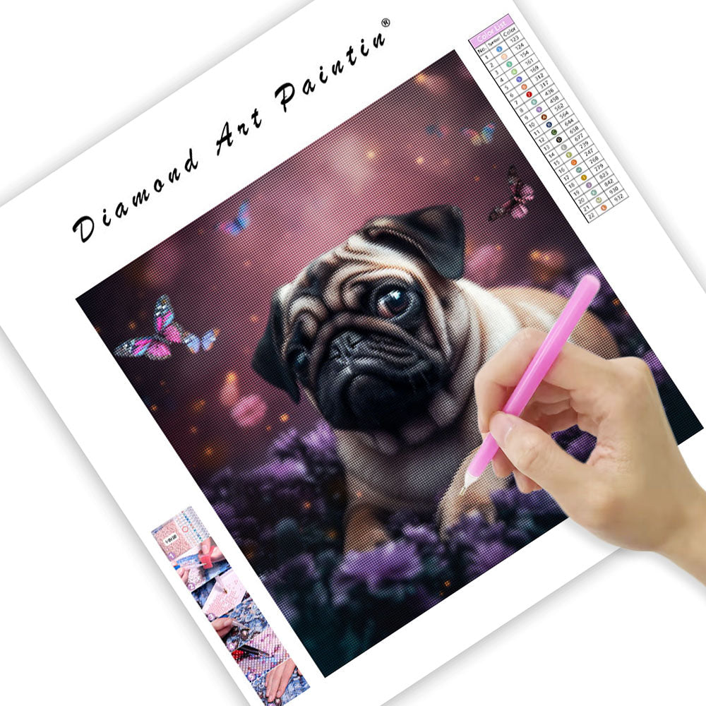 Puppy with Butterflies - Diamond Painting