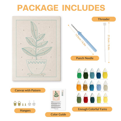 Green Plant in Pot - Punch Needle