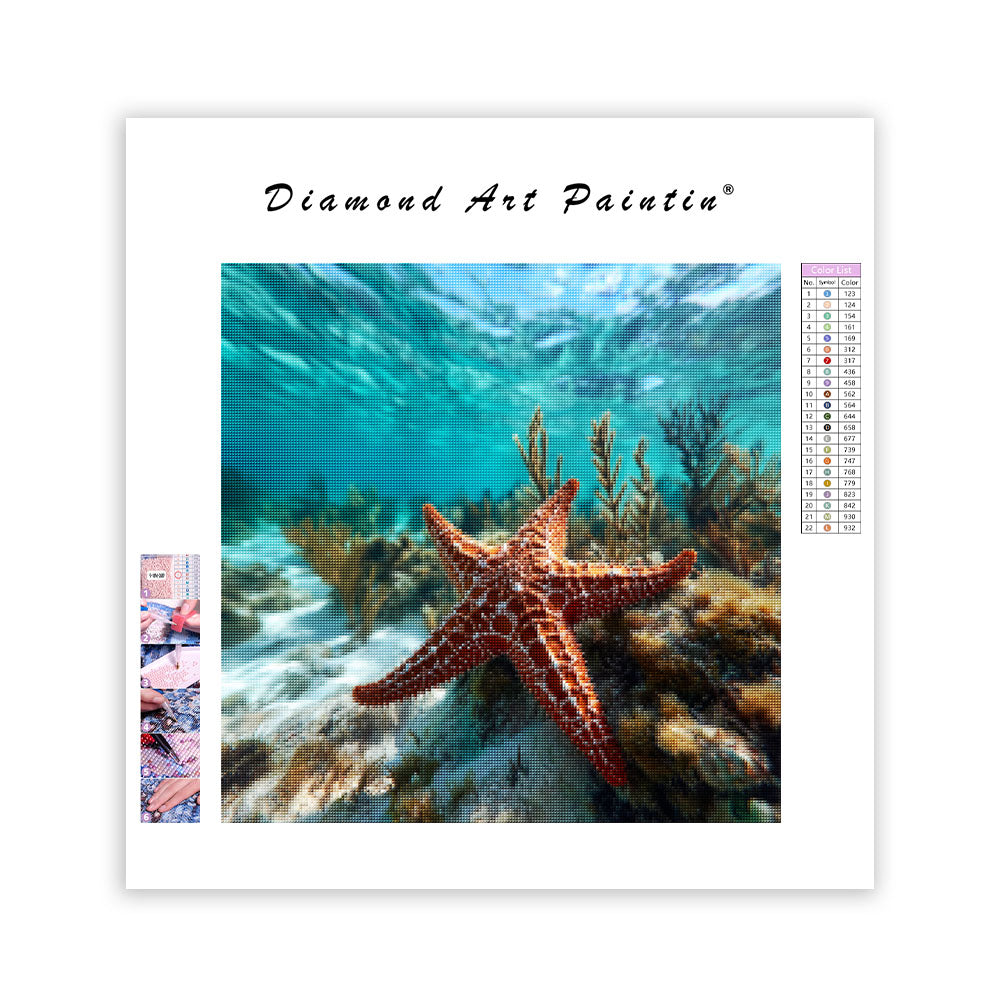 Orange Starfish on Reef - Diamond Painting