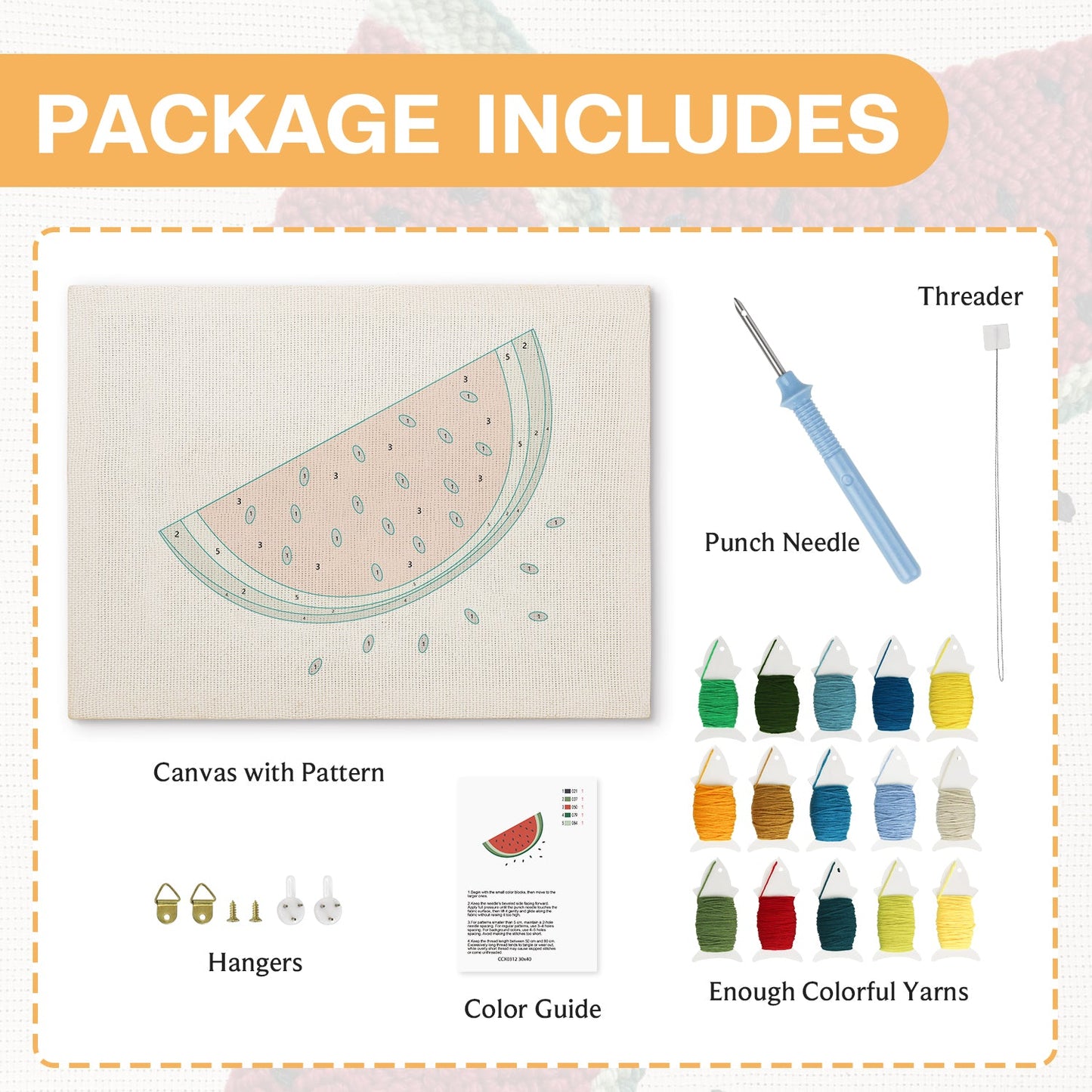 Watermelon Slice with Seeds - Punch Needle