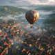 Balloon Over European Town - Diamond Painting