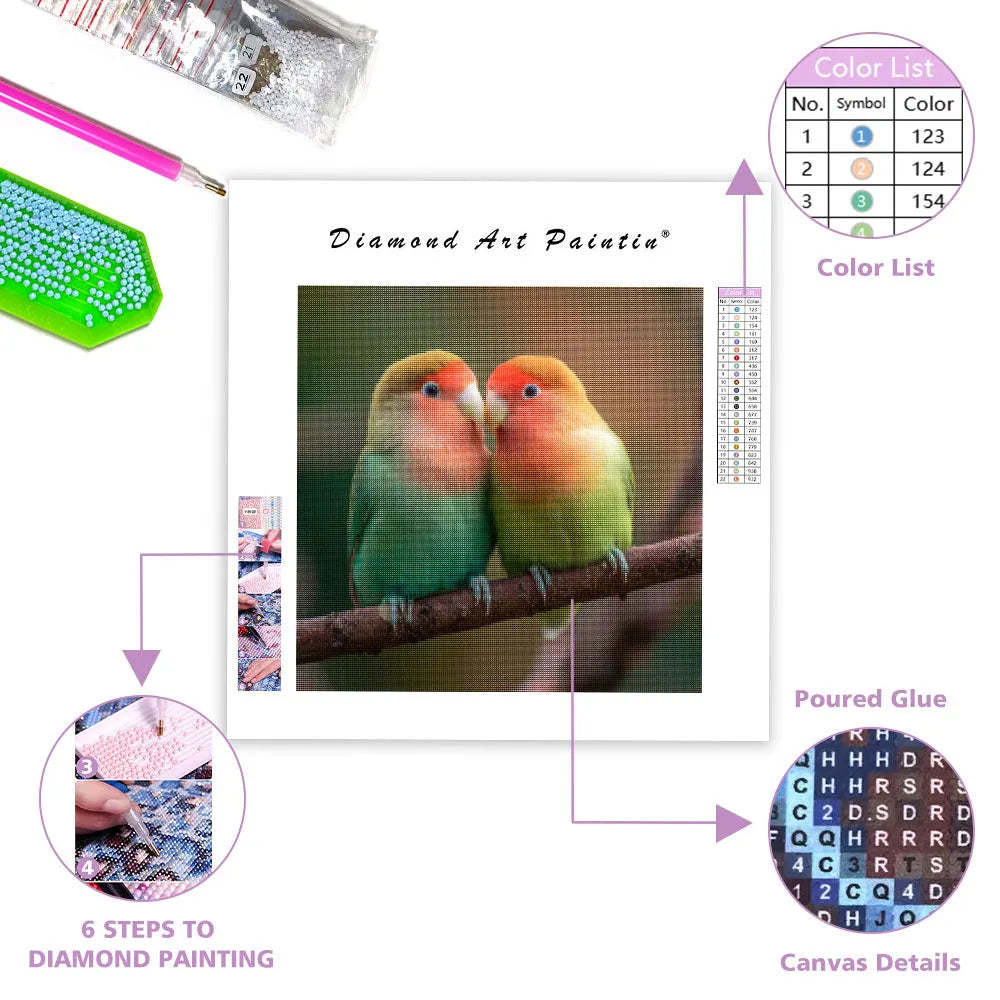 Lovebirds Kissing - Diamond Painting