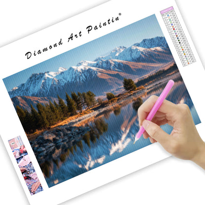 New Zealand Lake with Snowy Peaks - Diamond Painting