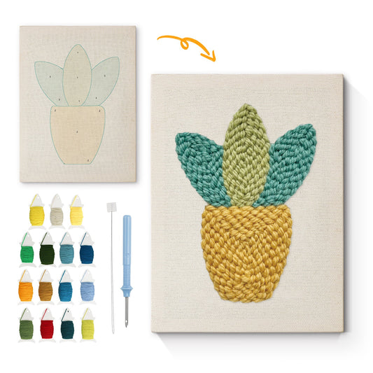 Yellow and Green Plant in Pot - Punch Needle