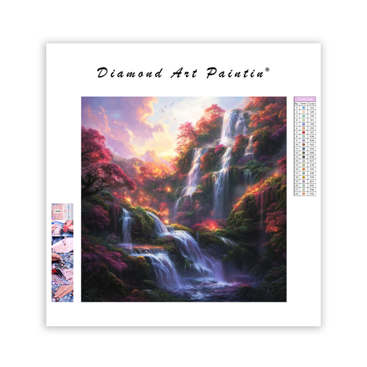 Colorful Waterfall Landscape - Diamond Painting
